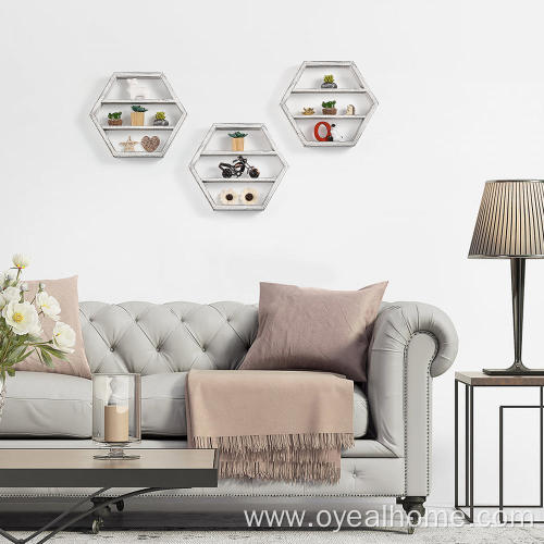 Wall Mounted Wooden Hexagon Floating Shelf